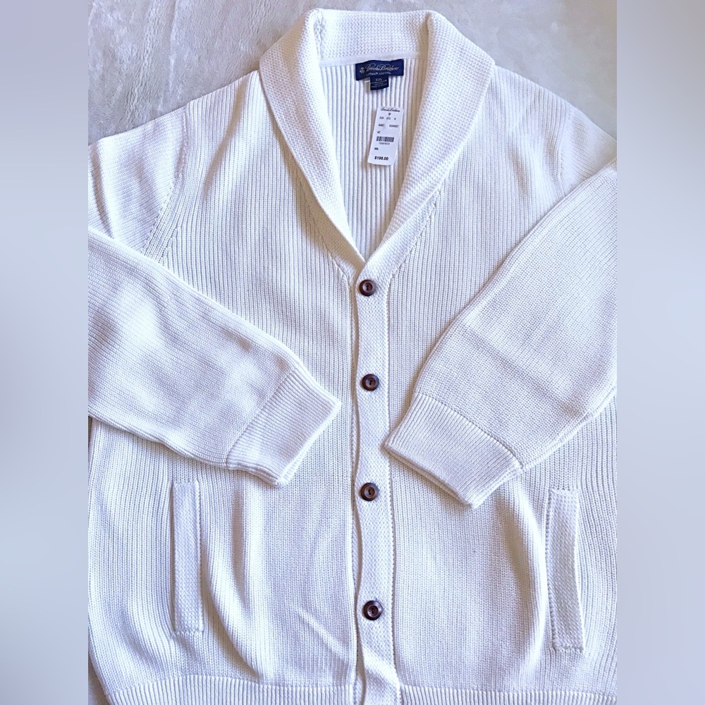 Brooks Brothers Nantucket White Shaker Knit Ribbed Cardigan